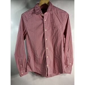 Tommy Hilfiger Red Plaid Button Up Shirt Men Small 34-36 Long Sleeve